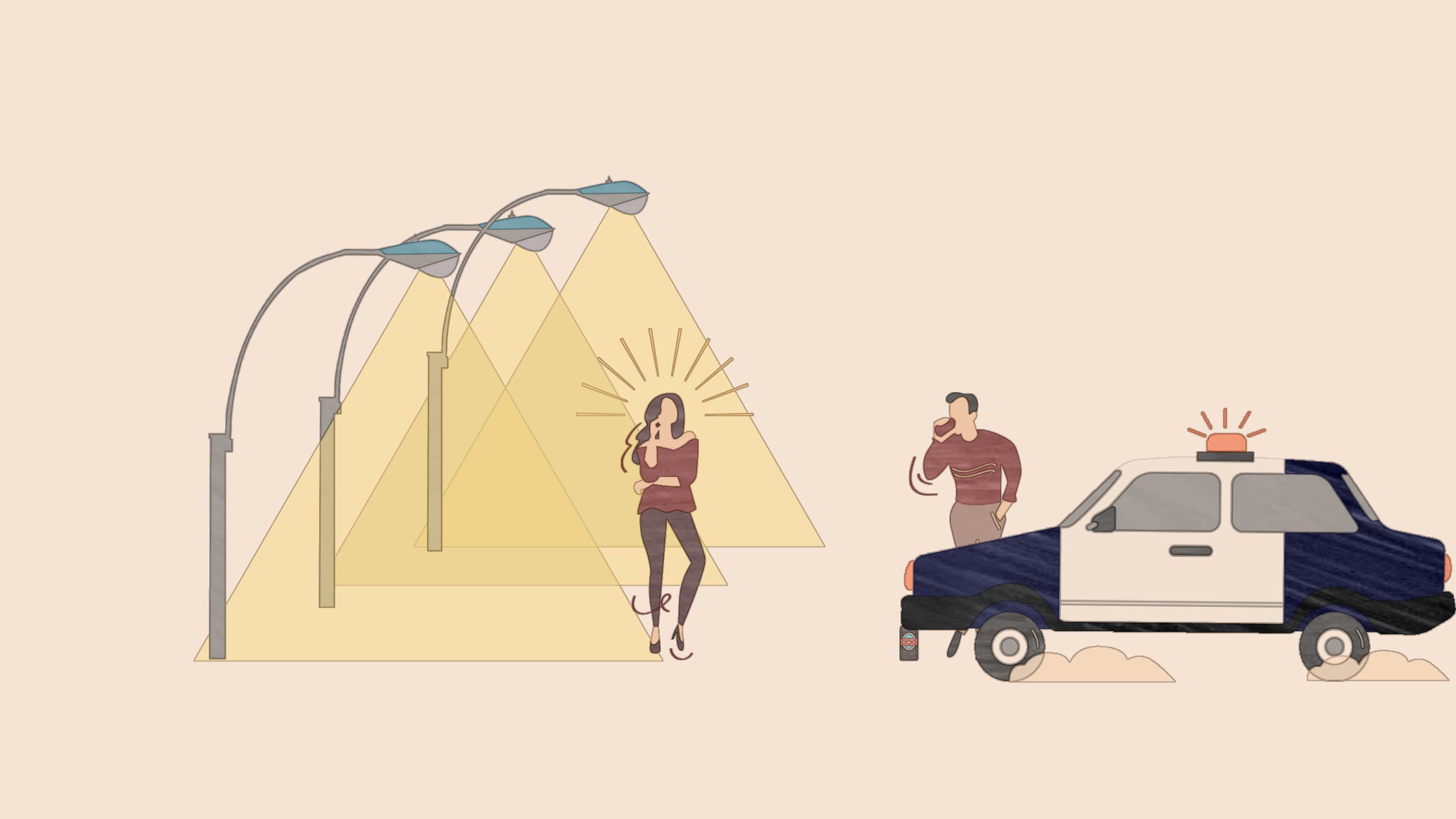 Grafik: Ein Polizeiauto kommt zur Szene hinzu.