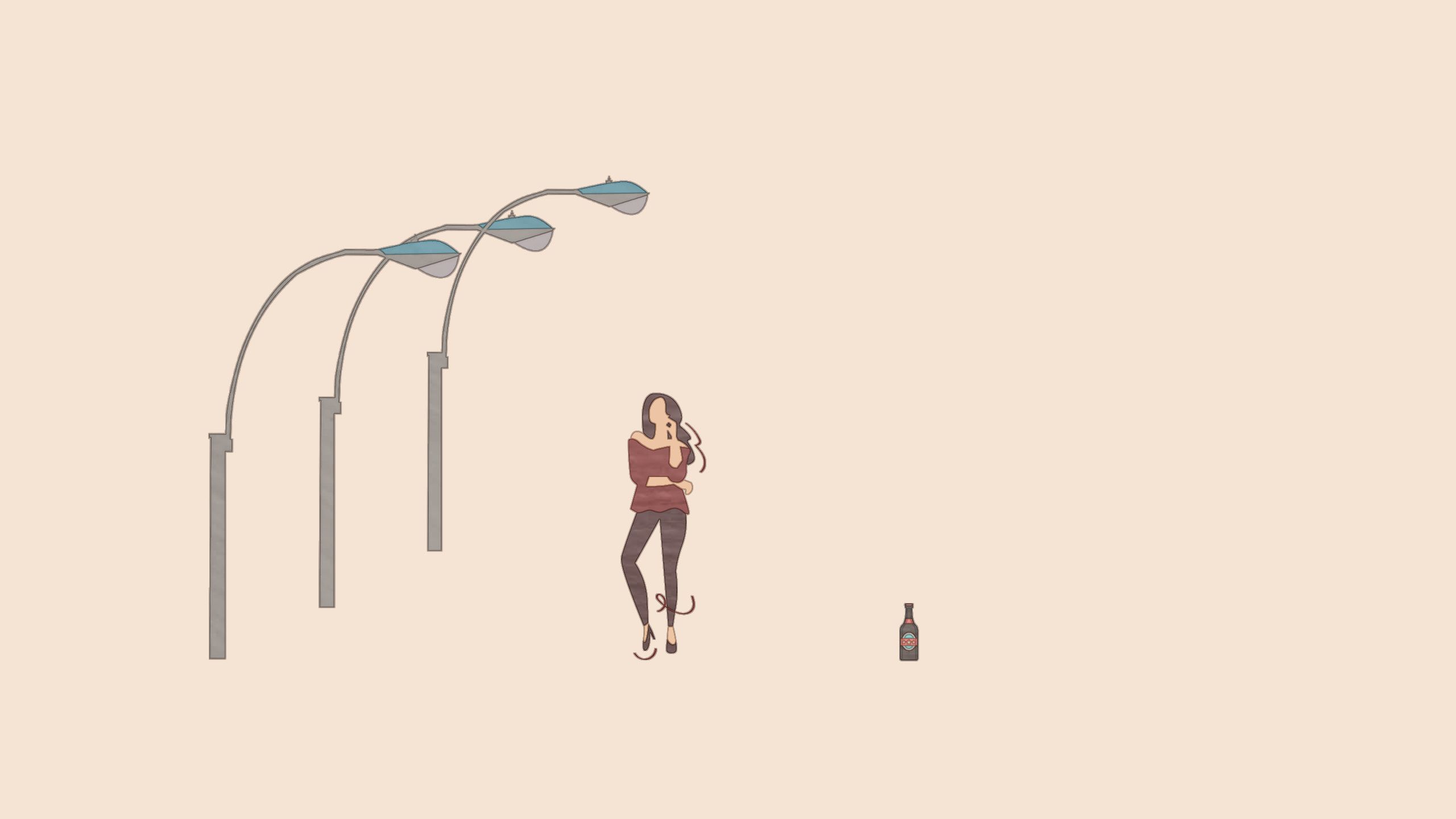 Grafik: telefonierende Frau steht alleine unter Straßenlaterne